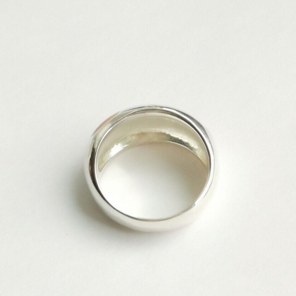 Peach Enamel mosaic dome band Ring Sterling Silver size 6 - Picture 4 of 7